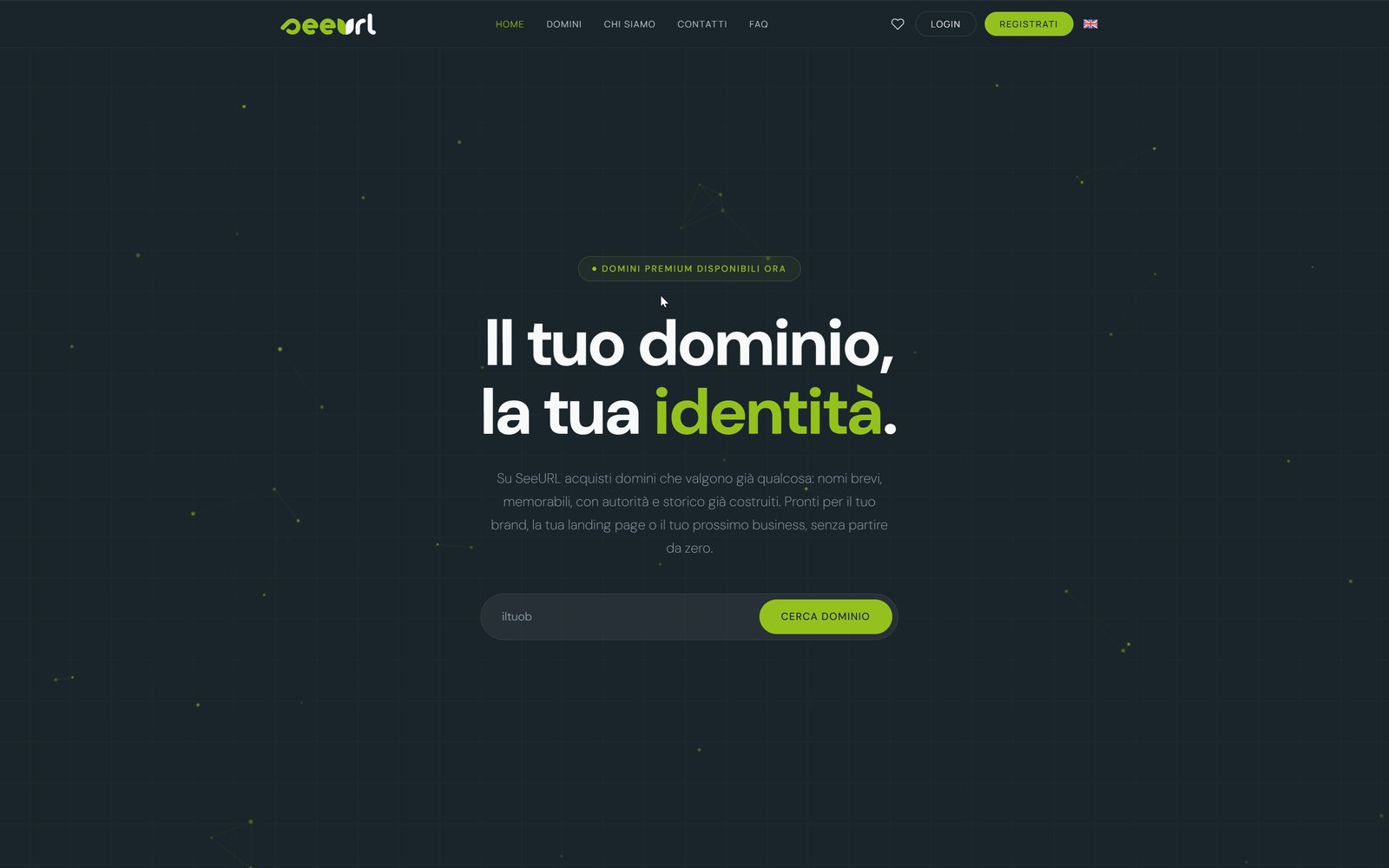 Home page di SeeURL, il marketplace di domini premium del gruppo Nexia