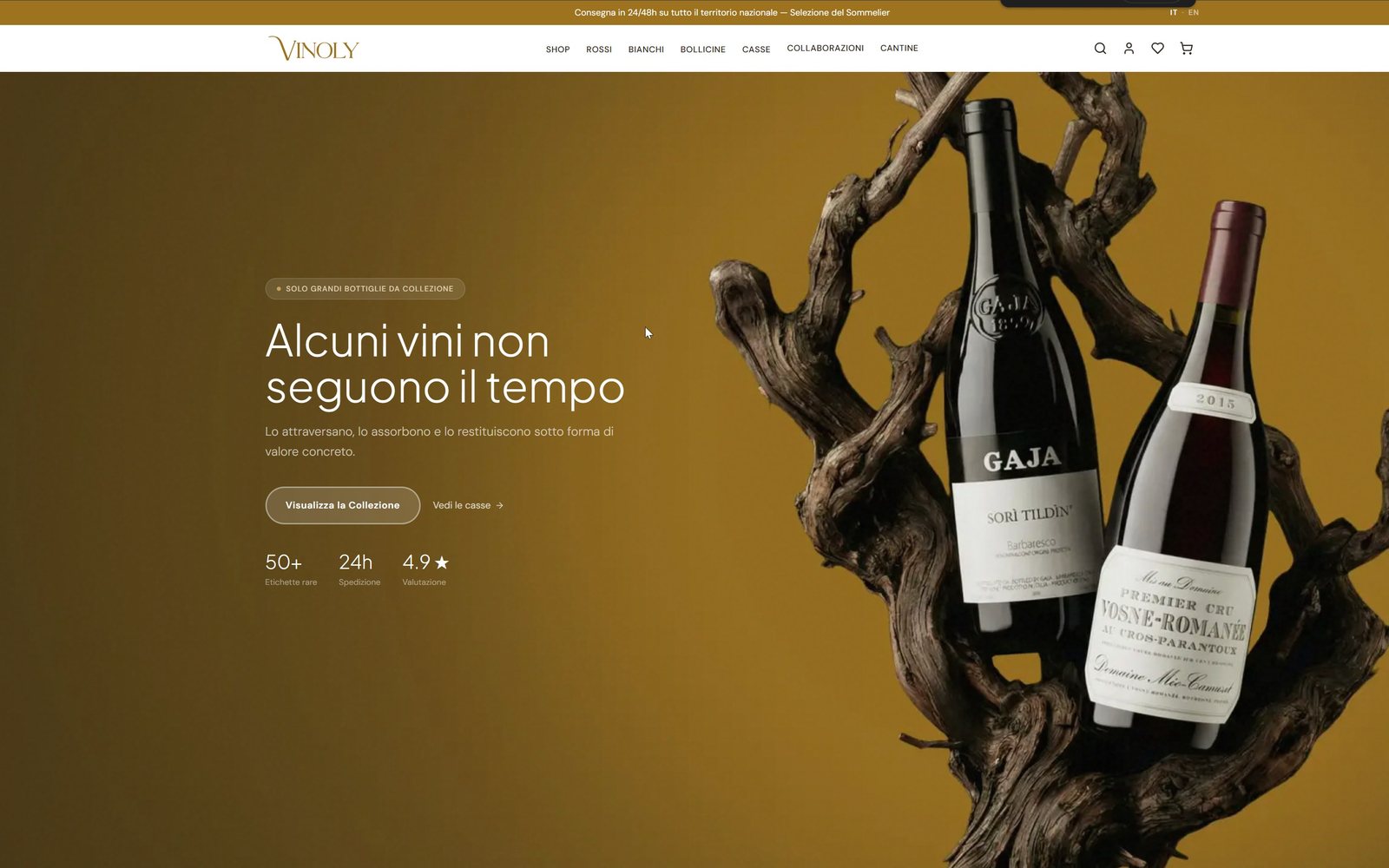 Home page di Vinoly, l’e-commerce di vini pregiati del gruppo Nexia